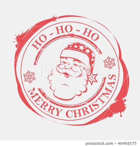Christmas round stamp with snowflakes and silhouette of Santa Claus. 46408575