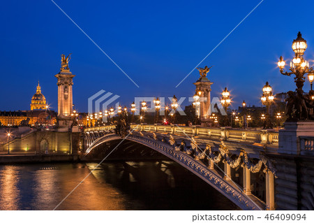 Alexandre III bridge in the evening, Paris, France 46409094