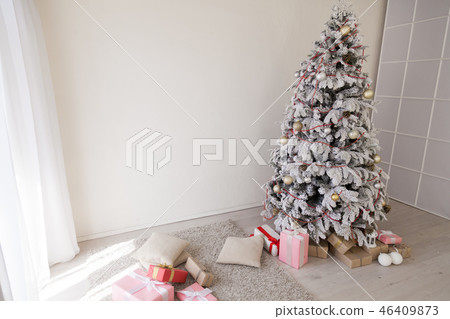 Christmas tree with presents, Garland lights new year Christmas tree with presents, Garland lights new year 46409873