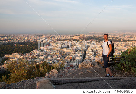 woman sitting on Lycabettus Hill 46409890