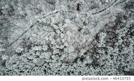Aerial drone view of road in idyllic winter Aerial drone view of road in idyllic winter 46410785