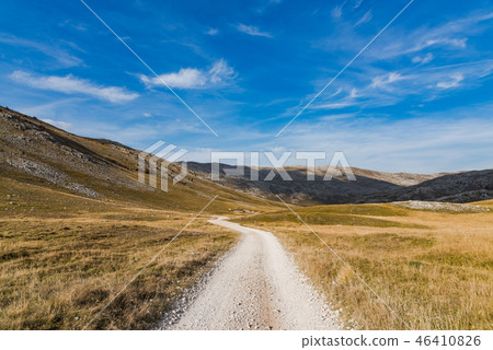 Road till horizon, rural stepe hills,Bosnia 46410826