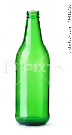 Front view of empty green beer bottle 46411736