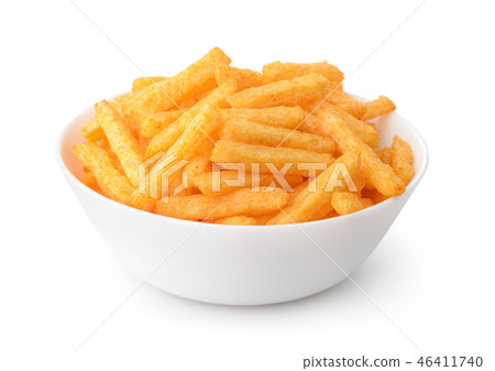 Bowl of cheese puff sticks Bowl of cheese puff sticks 46411740