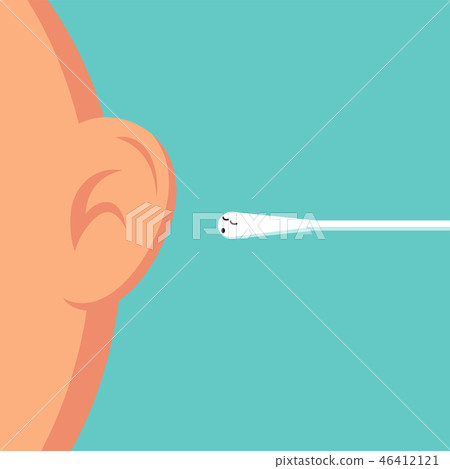 Smiling Cute Cotton Bud Cleaning KIDs Ear, Habituate kid card or poster. 46412121