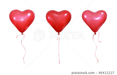 Valentine Day heart balloons. Set of realistic helium balloons of heart shape and ribbons Valentine Day heart balloons. Set of realistic helium balloons of heart shape and ribbons 46412227