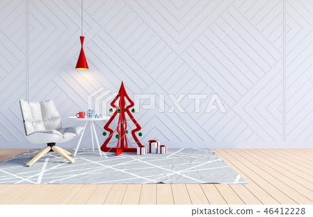 White living room interior with Christmas tree White living room interior with Christmas tree 46412228