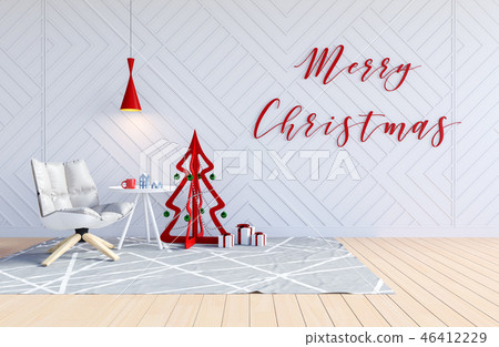 White living room interior with Christmas tree 46412229