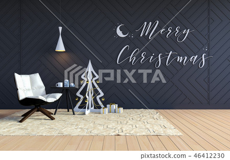 Living room interior with white Christmas tree Living room interior with white Christmas tree 46412230