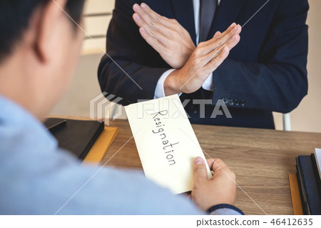 Businessman sending a resignation letter to employer boss in ord Businessman sending a resignation letter to employer boss in ord 46412635