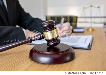 Legal law, advice and justice concept, male lawyer or notary wor 46412744
