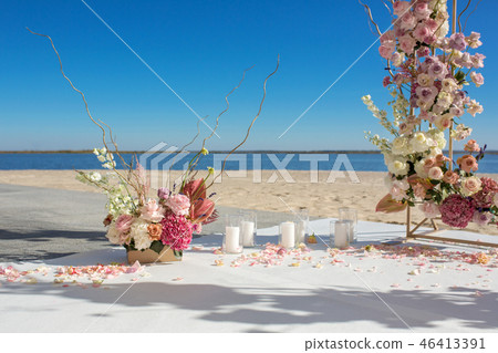 Event decoration. Wedding chuppa at riverside Event decoration. Wedding chuppa at riverside 46413391