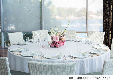 Event white restaurant table served and wait for Event white restaurant table served and wait for 46413398