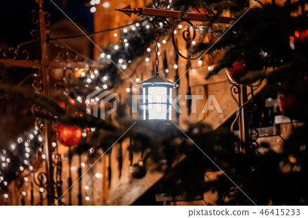 medieval city lamp in Christmas fair decoration 46415233