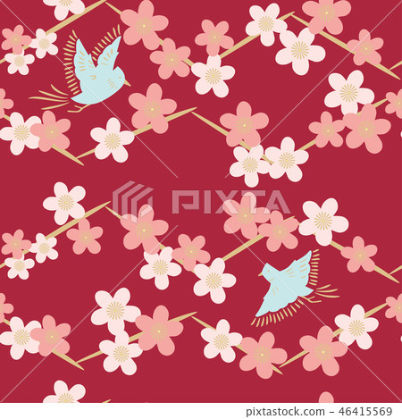 Seamless pattern flowers and birds - Stock Illustration [46415569] - PIXTA