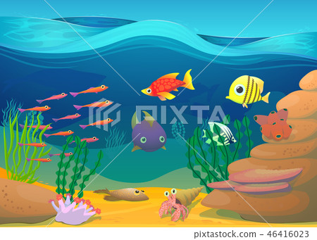 Cartoon fish with seaweed illustration Cartoon fish with seaweed illustration 46416023