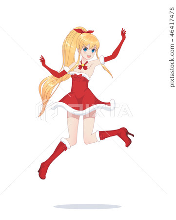 Joyful anime manga girl as Santa Claus in a jump Joyful anime manga girl as Santa Claus in a jump 46417478
