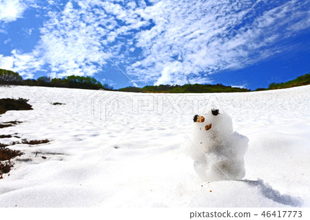 Snow mountain and snow daruma and blue sky 46417773