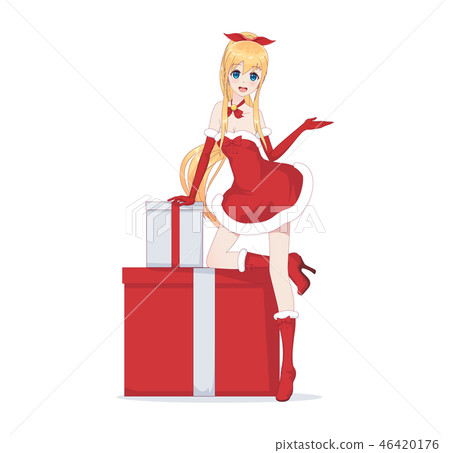 Anime manga girl dressed in Santa Claus costume Anime manga girl dressed in Santa Claus costume 46420176