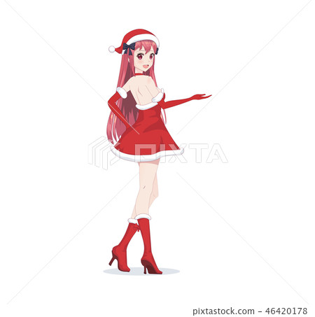 Anime manga girl dressed in Santa Claus costume Anime manga girl dressed in Santa Claus costume 46420178