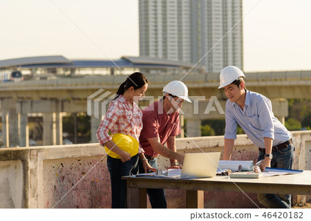 group of engineers meeting at terrace group of engineers meeting at terrace 46420182
