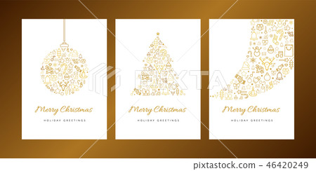 Merry Christmas greeting card vector template set - Stock Illustration ...