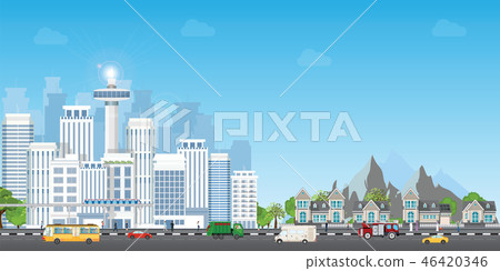 Landscape city with large modern buildings 46420346