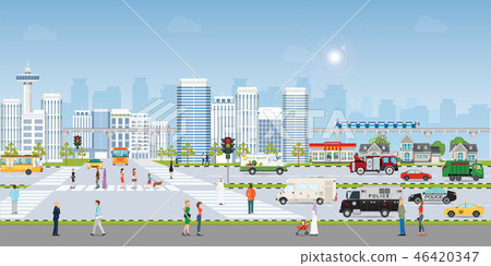Landscape city with large modern buildings 46420347
