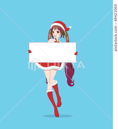 Japanese Asian woman holding white big sign board 46421069