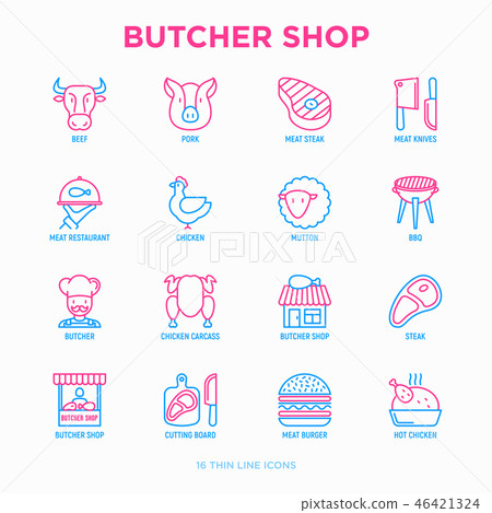 Butcher shop thin line icons set - Stock Illustration [46421324] - PIXTA