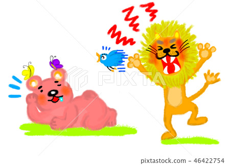Illustration image of a wandering lion and a leisurely bear. Illustration image of a wandering lion and a leisurely bear. 46422754