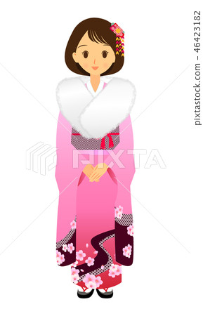 Woman wearing a pink kimono Woman wearing a pink kimono 46423182