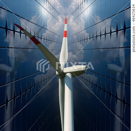 Wind turbine between two solar panels Wind turbine between two solar panels 46425634