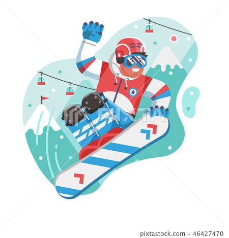 Happy Freestyle Snowboarder Man Jumping Happy Freestyle Snowboarder Man Jumping 46427470