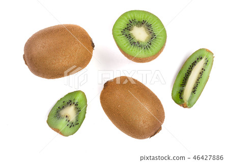 sliced kiwi fruit isolated on white background. Flat lay pattern. Top view sliced kiwi fruit isolated on white background. Flat lay pattern. Top view 46427886
