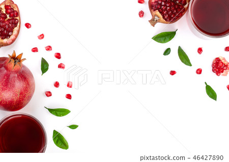 pomegranate juice with fresh pomegranate fruits isolated on white background with copy space for pomegranate juice with fresh pomegranate fruits isolated on white background with copy space for 46427890