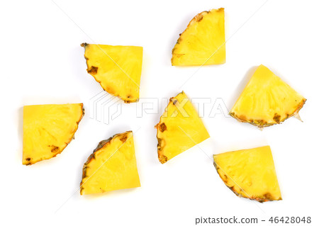 Sliced pineapple isolated on white background. Top view. Flat lay pattern Sliced pineapple isolated on white background. Top view. Flat lay pattern 46428048
