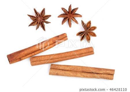 Cinnamon sticks and star anise isolated on white background. Top view Cinnamon sticks and star anise isolated on white background. Top view 46428110