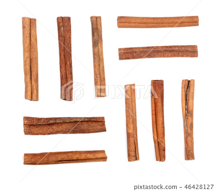 Cinnamon sticks isolated on white background. Top view 46428127