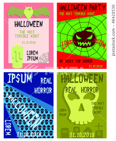 Set of flyers for halloween vector illustration. Templates of posters . Halloween party greeting Set of flyers for halloween vector illustration. Templates of posters . Halloween party greeting 46428530