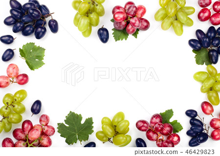 green pink and blue grapes with leaves isolated on the white background with copy space for your green pink and blue grapes with leaves isolated on the white background with copy space for your 46429823