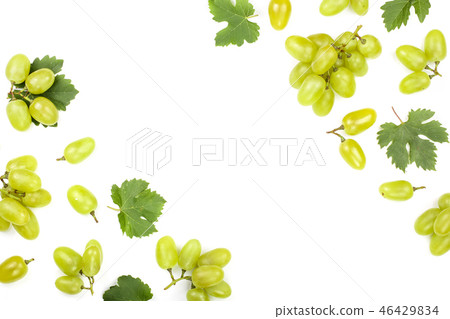 green grapes isolated on the white background with copy space for your text. Top view. Flat lay green grapes isolated on the white background with copy space for your text. Top view. Flat lay 46429834