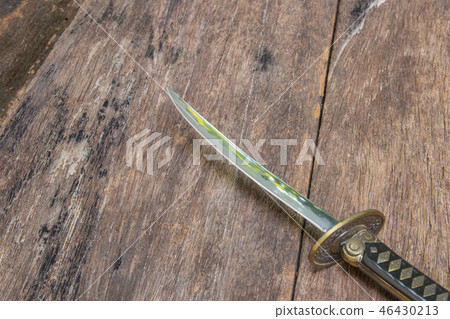 sword steel blade samurai ancient on old wooden  46430213