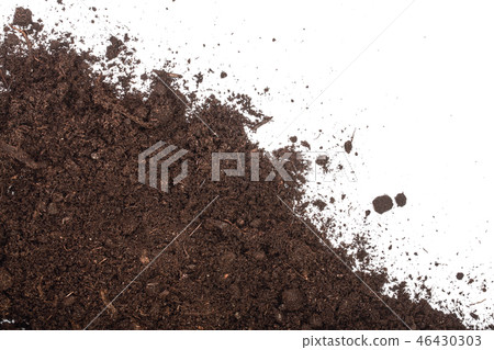 Pile heap of soil isolated on white background with copy space for your text. Top view Pile heap of soil isolated on white background with copy space for your text. Top view 46430303