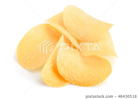 heap of potato chips on white background close-up 46430518