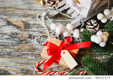 Christmas still life with lantern and decorations 46431573