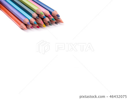 Stack of multicolored pencils close up isolated on 46432075