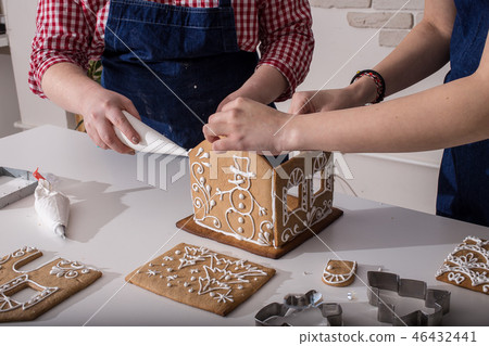 Making of christmas gingerbread house. Making of christmas gingerbread house. 46432441