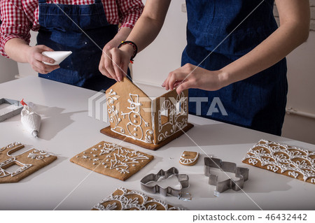 Making of christmas gingerbread house. Making of christmas gingerbread house. 46432442