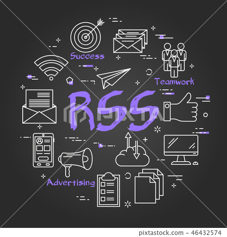Black round RSS concept on black chalkboard - Stock Illustration ...